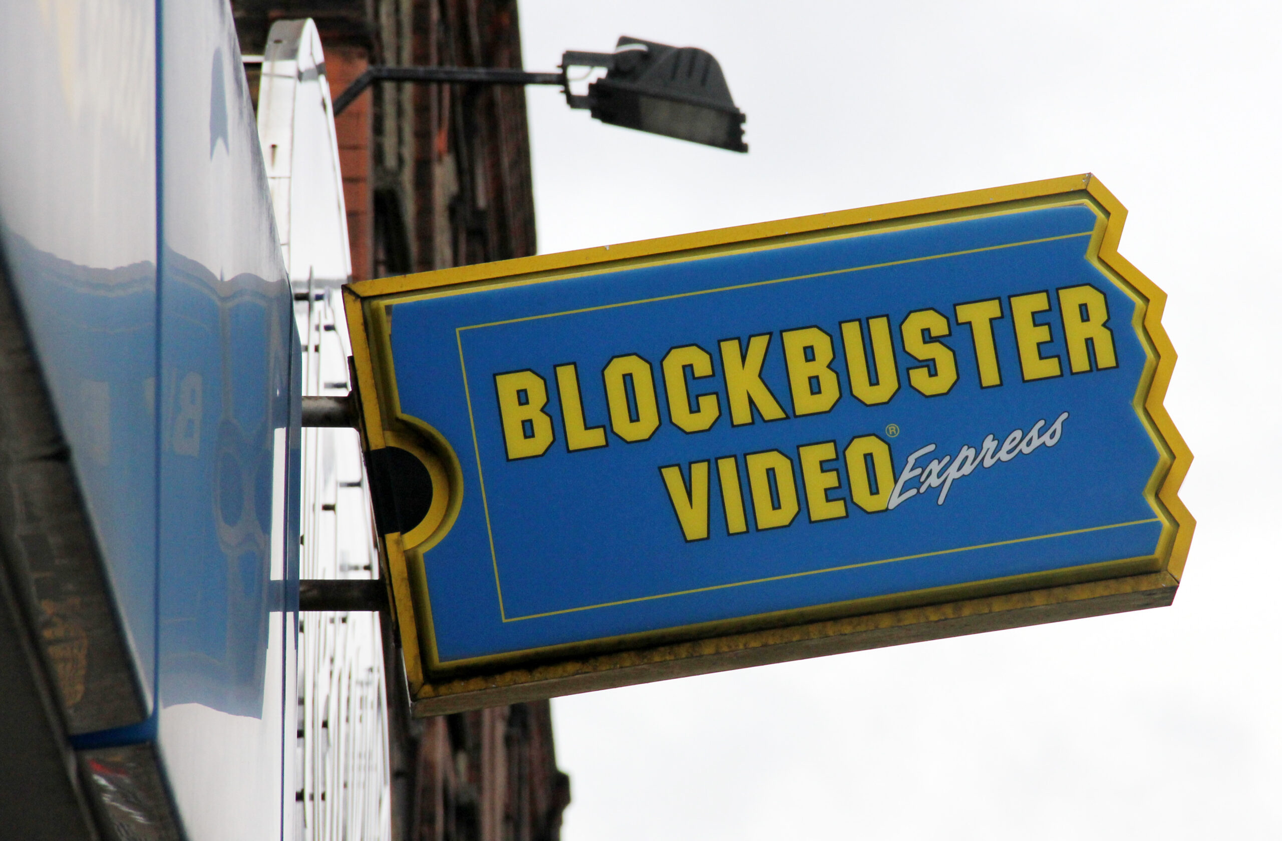 Blockbuster Video rental store sign, London, England, Britain