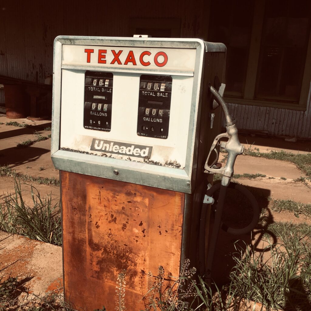 white Texaco gas pump[